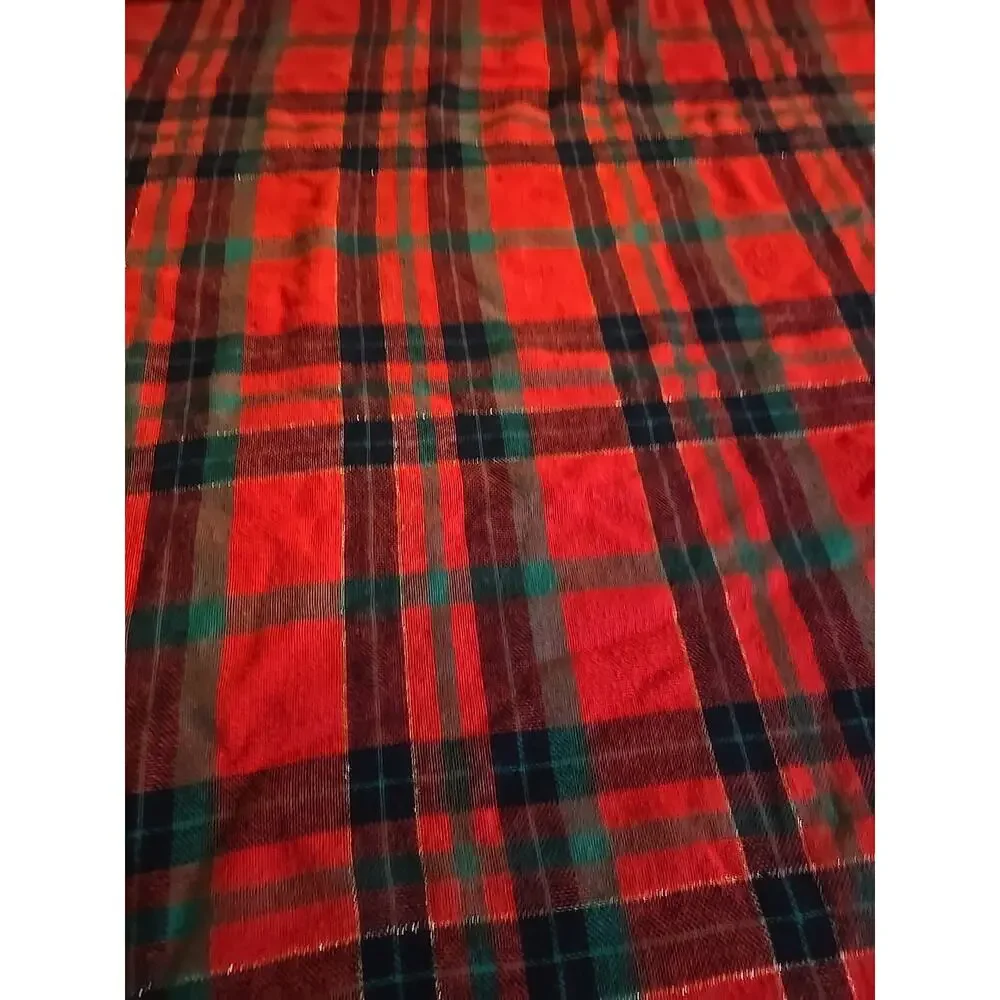 Vtg Red Green Plaid‎ Rectangle Farmhouse Country Cabin Lodge Tablecloth 78